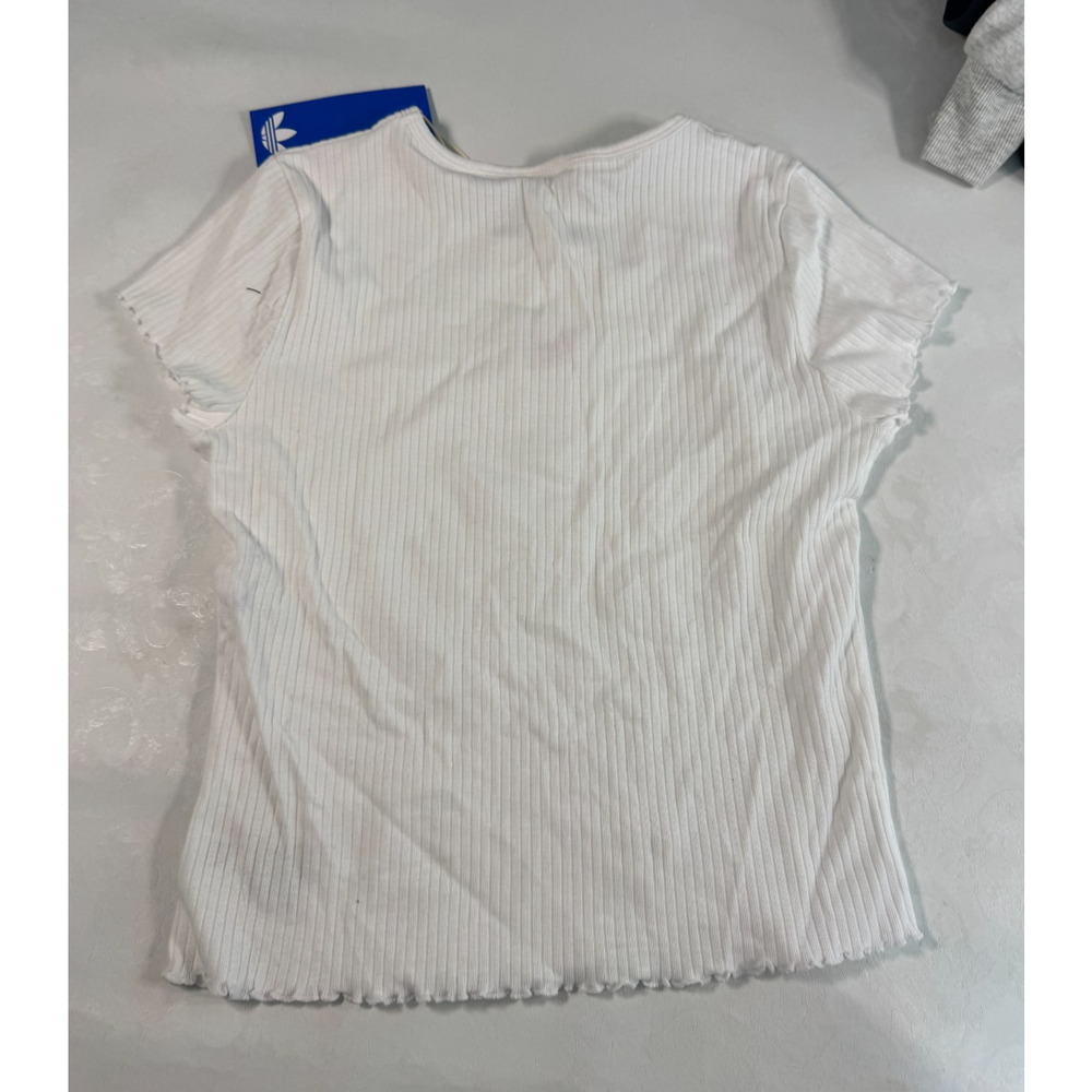 Adidas Originals Women's Lettuce Tee White Pink Ribbed Crop T-Shirt L Read - Picture 4 of 4